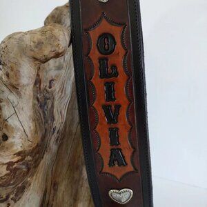 Custom Hand Tooled Leather Guitar Strap Adjustable Olivia